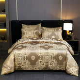 Double Queen Damask Jacquard Satin Duvet Cover - 4Pcs Luxury Silk Bedding Set - Himpall